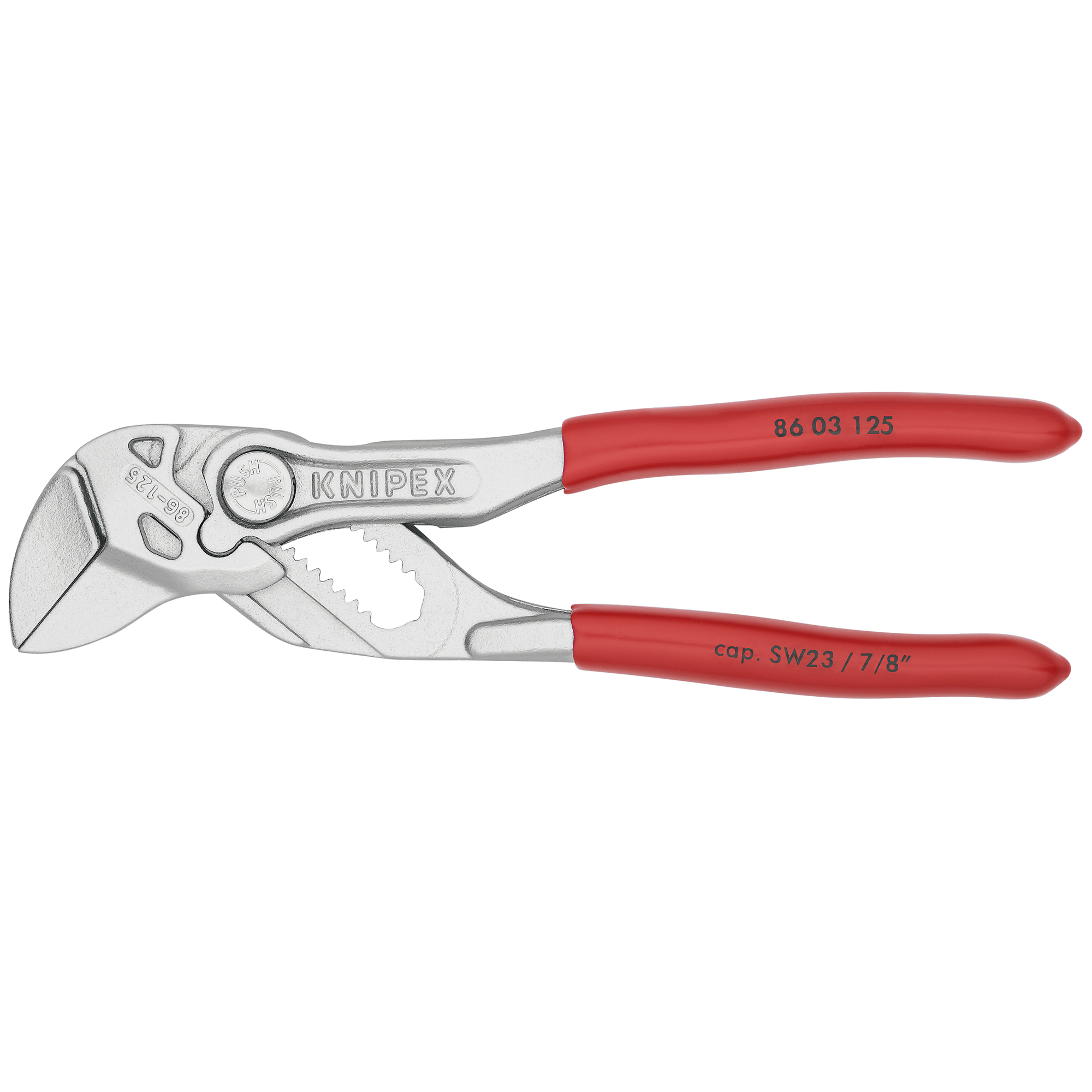 KNIPEX Mini Pliers Wrench - 5in., Plastic Coating, Steel, 0.875in. Jaw Capacity, Model# 86 03 125